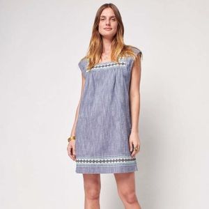 Faherty Hailee Organic Cotton Dress in Navy Jacquard, Size Large